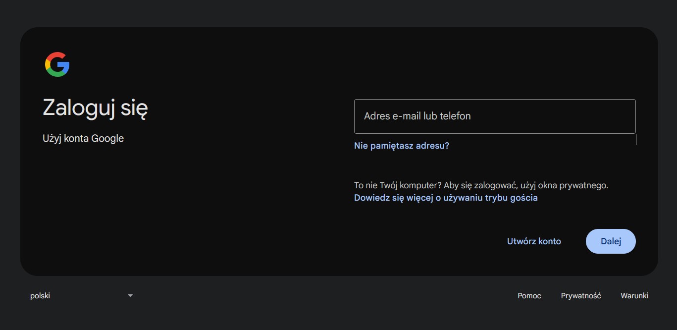 Okno logowania do poczty